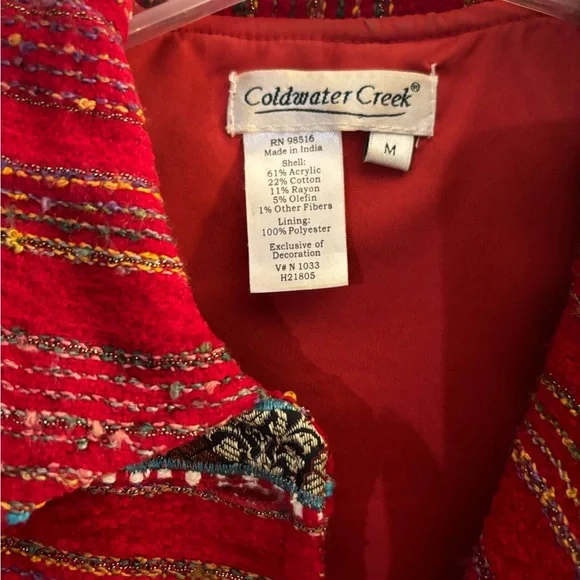 Cold water Creek Women's Red Tapestry Patterned Jacket sz M - Picture 5 of 6